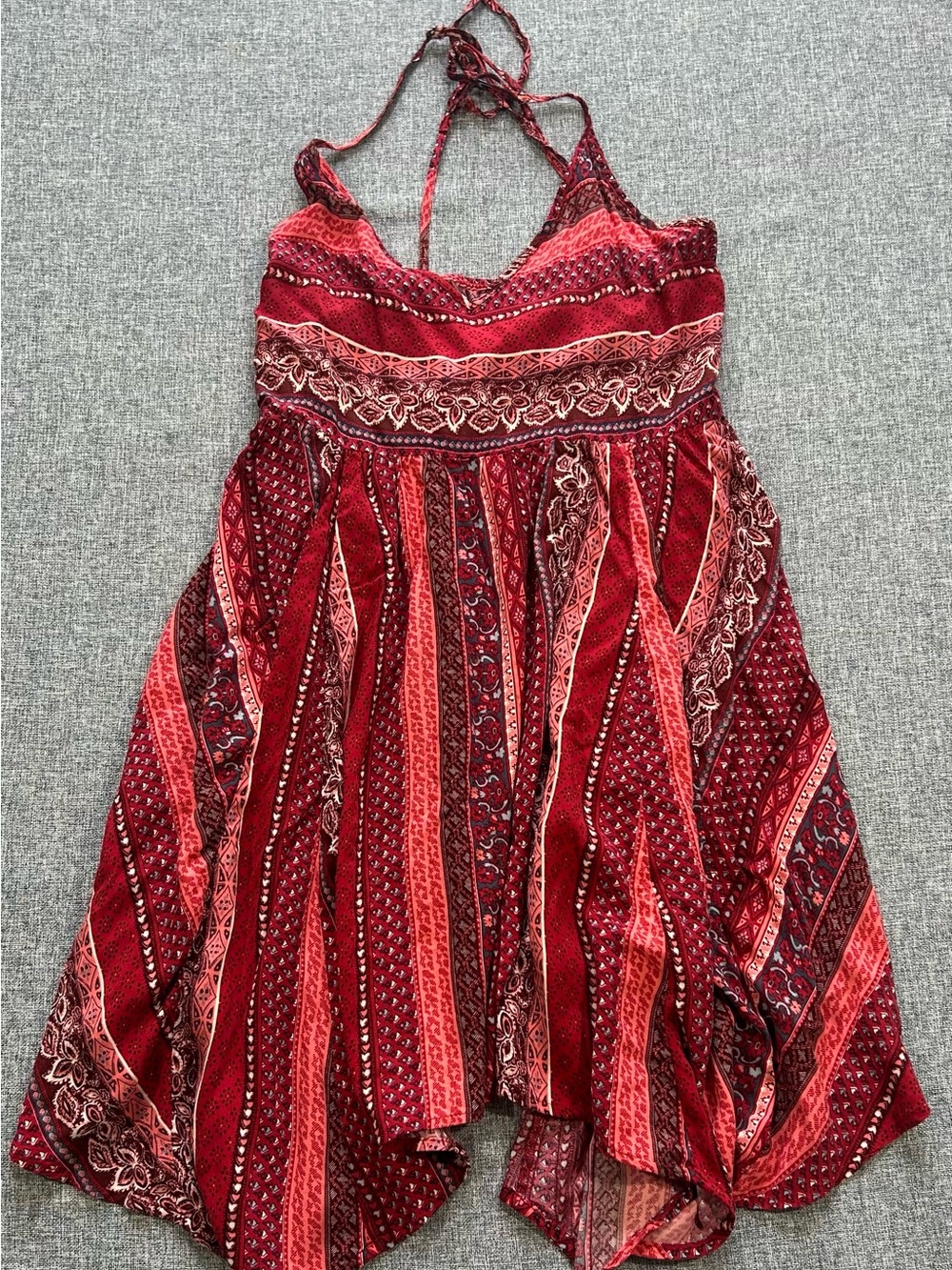 Hollister Red Patterned Halter Handkerchief Sundress Y2K
